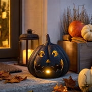 Halloween Pumpkin Candle Holder Decor,Scary Resin Jack O Lantern Statue With Hollow Face Design,Gothic Tabletop Centerpiece For Mantel,Porch,Party Home Decoration A