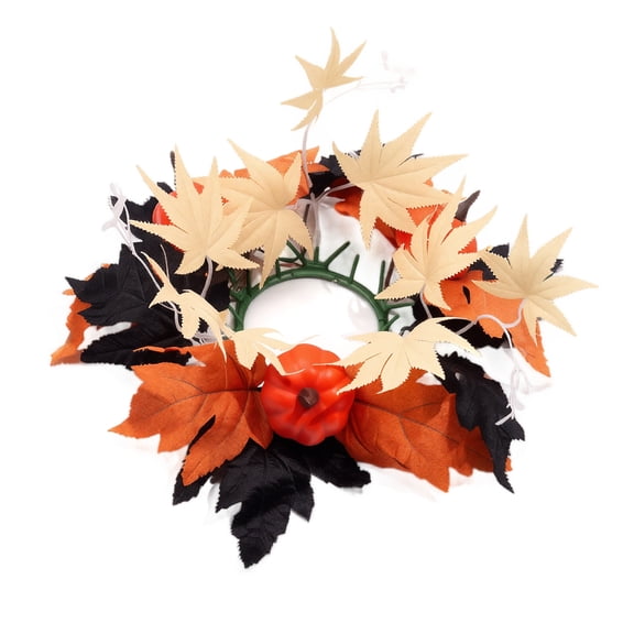Halloween Pumpkin Candle Wreath Design C, Compact Autumn Fall Tabletop Door Decoration with Candle Stand