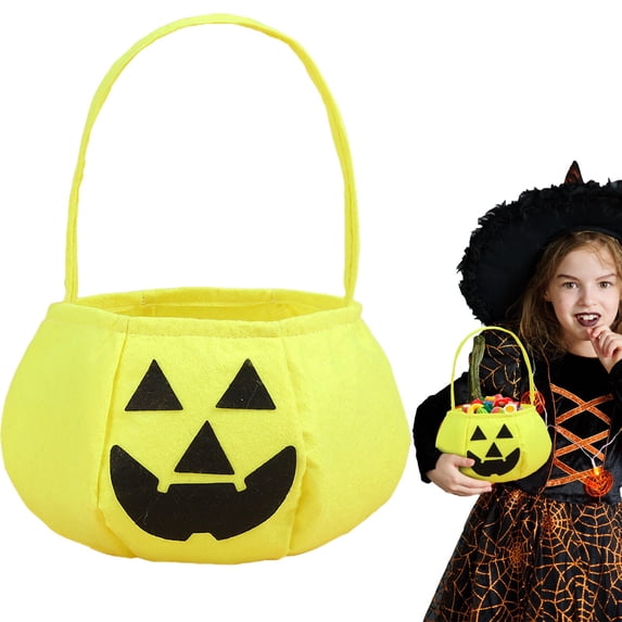 Halloween Pumpkin Candy Bags for Kids, Trick or Treat, Non-Woven Pumpkin Buckets Trick or Treat Bags Holder Handbag for Kids Costume Party Favors Supplies