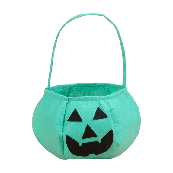 Halloween Pumpkin Candy Bags Non Woven Halloween Treats Bags Goodie Bucket Candy Tote for Costume Favors Party Supplies Treat Gifts Mint Green