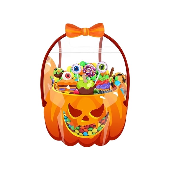 Halloween Pumpkin Candy Basket with Handle Portable Plastic Candy Bucket