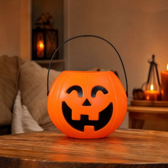 Halloween Pumpkin Candy Bucket 5.51x6.69 Inch Portable Plastic Hand Basket for Kids Trick or Treat Party Decor