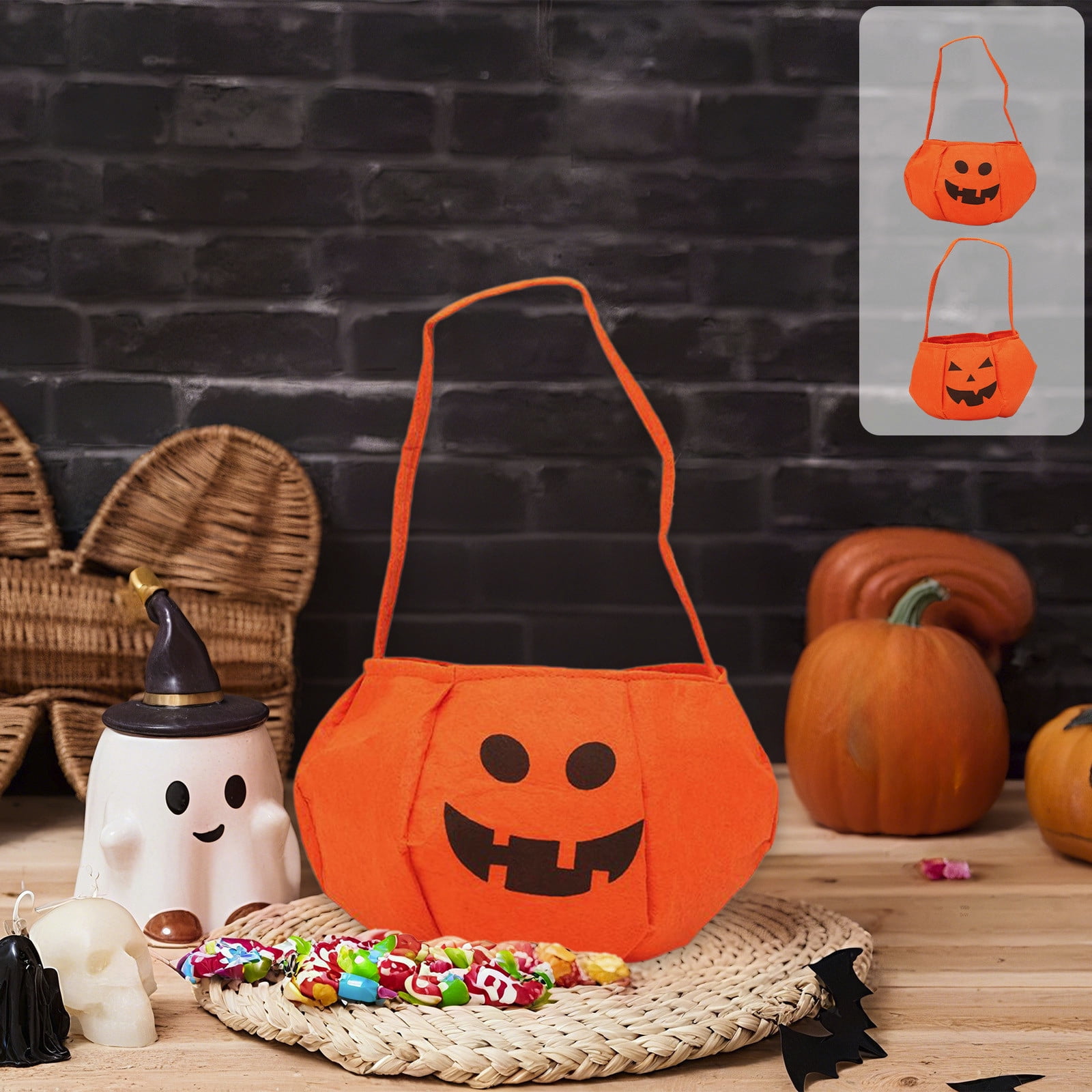 Halloween Pumpkin Candy Bucket Bag | Trick or Treat Basket with Handle ...