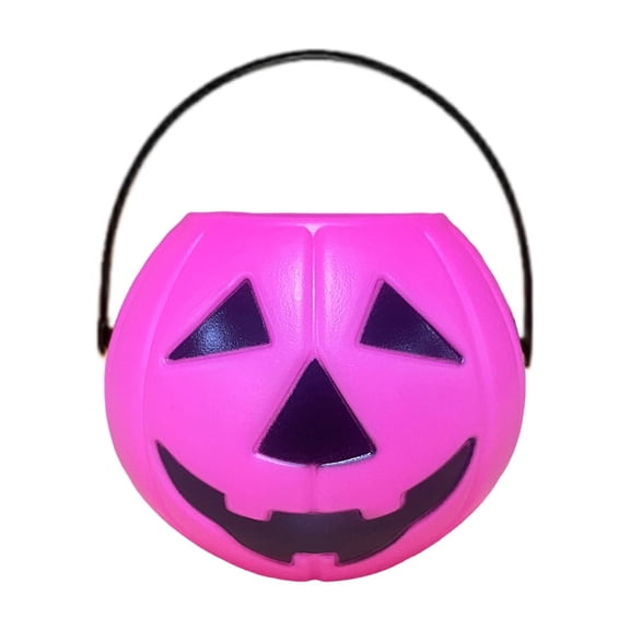 Halloween Pumpkin Candy Bucket, Holiday Sweets Collection Pail Basket, Light Pool Plastic Jack-O'-Lantern Favor Goodie Holder for Costume Party Decoration