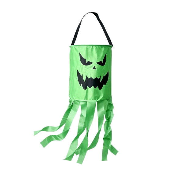 Halloween Pumpkin Candy Bucket with LED Streamer, Light Up Windsock Candy Bag, 4 Colors Hanging Candy Pouch, Portable Gift Bag for Yard Lawn Halloween Front Porch Decor