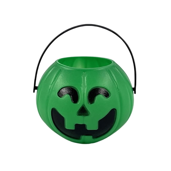 Halloween Pumpkin Candy Bucket Plastic Jack O Lantern Jar With Handle For Trick Or Treating Party Favor Storage Container(Green-7.2Cm)