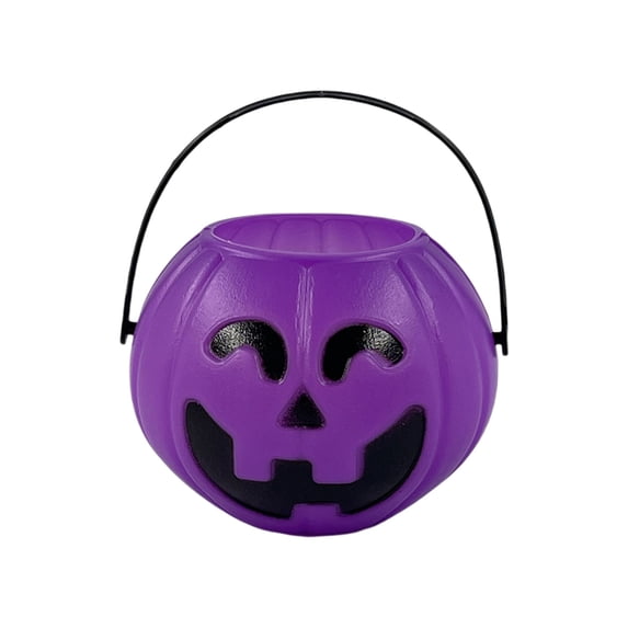 Halloween Pumpkin Candy Bucket Plastic Jack O Lantern Jar With Handle For Trick Or Treating Party Favor Storage Container(Purple-7.2Cm)