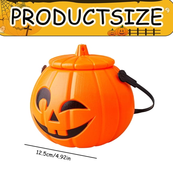 Halloween Pumpkin Candy Bucket with Lid, Portable Snack Storage Container for Trick-or-Treating & Home Holiday Decor