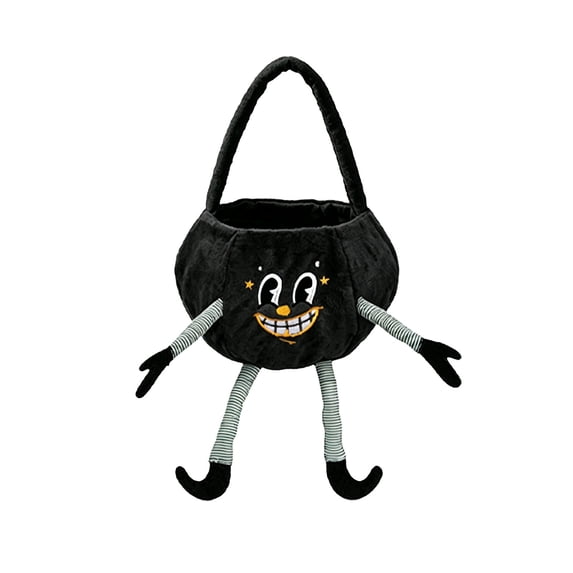 Halloween Pumpkin Candy Buckets Baskets with Legs, Halloween Goodie Candy Treat Snack Cookie Gift Wrap, Party Favors Supplies Decorations - Black