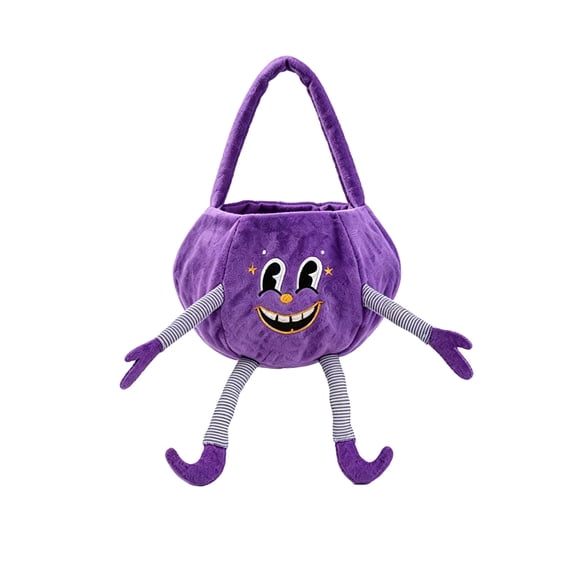 Halloween Pumpkin Candy Buckets Baskets with Legs, Halloween Goodie Candy Treat Snack Cookie Gift Wrap, Party Favors Supplies Decorations - Purple