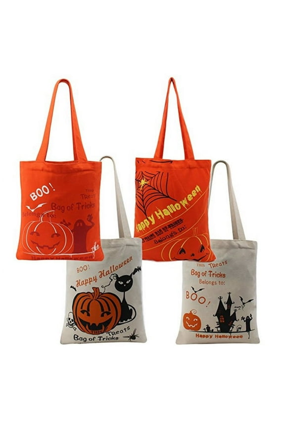 Halloween Pumpkin Candy Tote Bag For Kids Treat or Trick Basket, Convenient For Daily Use (4 Pack)