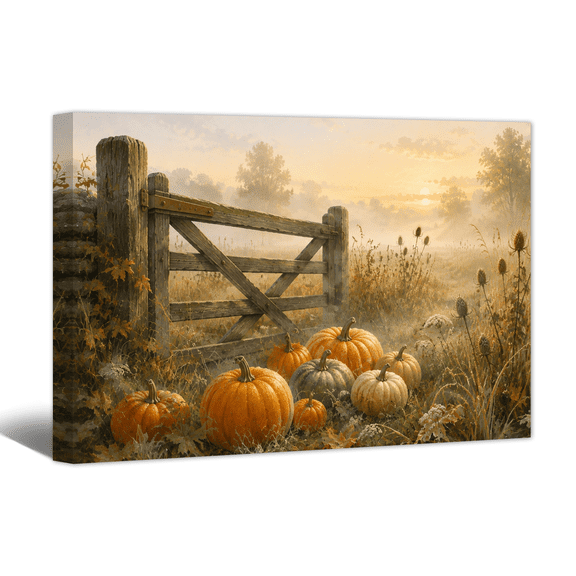 Halloween Pumpkin Canvas Wall Art Fall Harvest Countryside Landscape Prints, Vintage Farm Artwork Paintings for Living Room Bedroom Dining Room Home Wall Decor