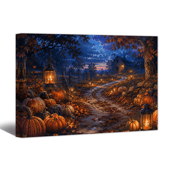 Halloween Pumpkin Canvas Wall Art Fall Harvest Countryside Landscape Prints, Vintage Farm Artwork Paintings for Living Room Bedroom Dining Room Home Wall Decor