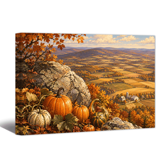 Halloween Pumpkin Canvas Wall Art Fall Harvest Countryside Landscape Prints, Vintage Farm Artwork Paintings for Living Room Bedroom Dining Room Home Wall Decor