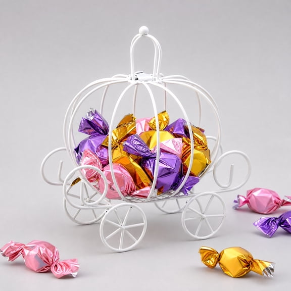 Halloween Pumpkin Carriage Candy Holder Iron Cart Container Tabletop Centerpiece Decor Candy Box Party Wedding Halloween Decoration Favor Display Home Event Ornament