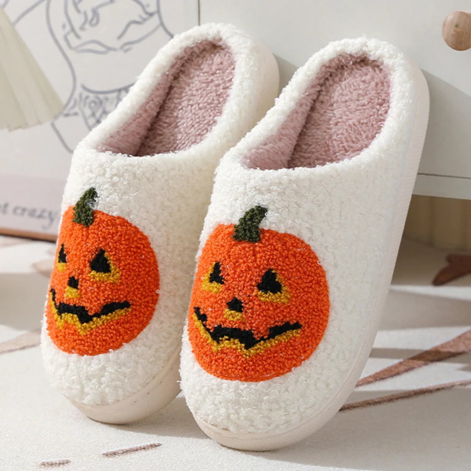 Halloween Pumpkin Cartoon Slippers Warm Winter Slippers Men And Women