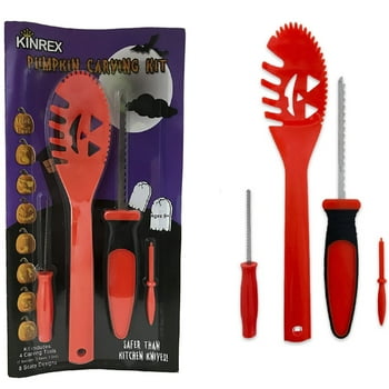 Halloween Pumpkin Carving Kit - 4 Carving Tools and 8 Paper Stencils Patterns for Kids and Adults