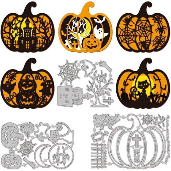 Halloween Pumpkin Cat Die Cuts Pumpkin Theme Bats Cut Stencils Castle Tree Spider Carbon Steel Cutting Dies for DIY Scrapbooking Album Decorative Embossing Paper Card Art Craft