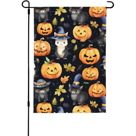Halloween Pumpkin Cat Garden Flag Vertical 12x18 Inch Small Fall Thanksgiving Yard Flag Yard Seasonal Holiday Outdoor Decor