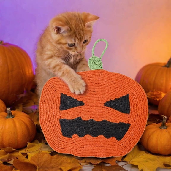 Halloween Pumpkin Cat Scratching Mat Sisal Cat Scratcher Pad Hanging Cat Toy for Indoor Cats Black