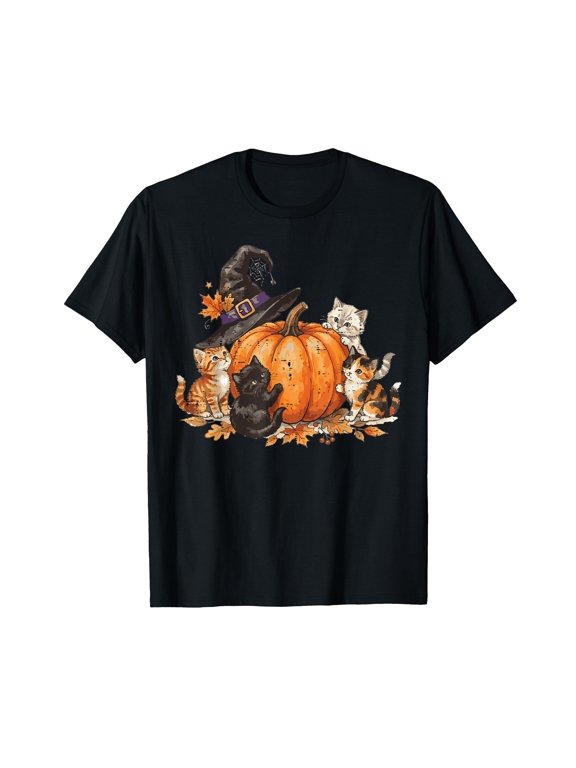 Halloween Pumpkin Cats Fall Kittens Girls T-shirt