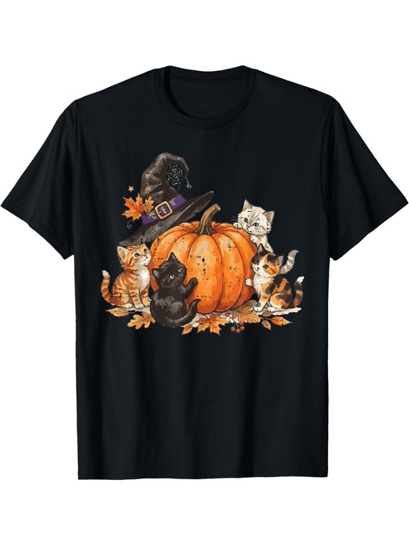 Halloween Pumpkin Cats Fall T-Shirt for Women