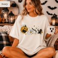 thumbnail image 1 of Halloween Pumpkin Chasing Ghost Goose Black Cat T-Shirt, Spooky Autumn Pumpkin Tee, 1 of 5
