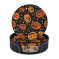 thumbnail image 1 of Halloween Pumpkin Coasters With Leather Holder Set Of 6 Round Coasters for Home and Kitchen Decor, 1 of 7