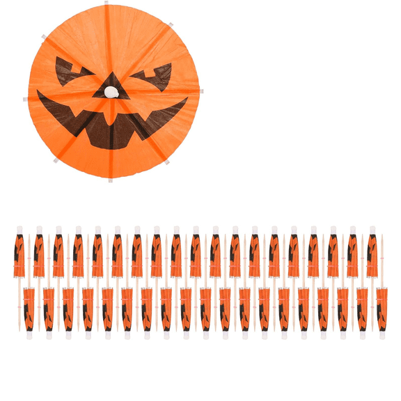 Halloween Pumpkin Cocktail Drink Umbrella Picks, Spooky & Colorful Paper Toothpicks with Pumpkins Cocktail Umbrellas Fruit Cupcake Topper Sticks for Halloween Party Decorations
