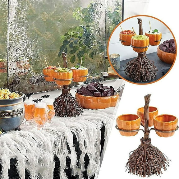 Halloween Pumpkin Collapsible Snack Bowl Stand, Candy and Dessert Serving Tray with Stable Non-Slip Base, Party Decoration for Home and Halloween Events, Yellow Plastic, 23x17.5x16cm Size