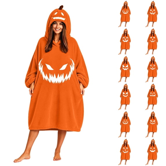 Halloween Pumpkin Costume Oversized Wearable Blanket Hoodie Cozy Plush Halloween Cosplay Costume