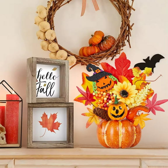 Halloween Pumpkin Decor 11 Inch Fall Thanksgiving Table Centerpiece Plastic Autumn Harvest Home Decorations Fake Flowers Berry Accents for Living Room