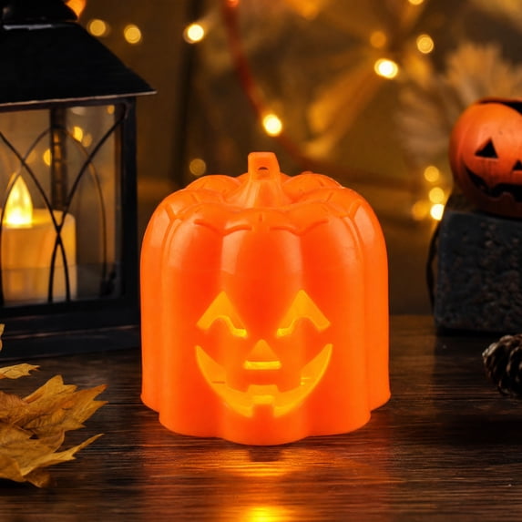 Halloween Pumpkin Decor 2 Inch Jack O Lantern Decor Light Up Halloween Decorations Spooky Home Decor for Indoor Outdoor Fall Harvest Halloween Party, 1 Pack