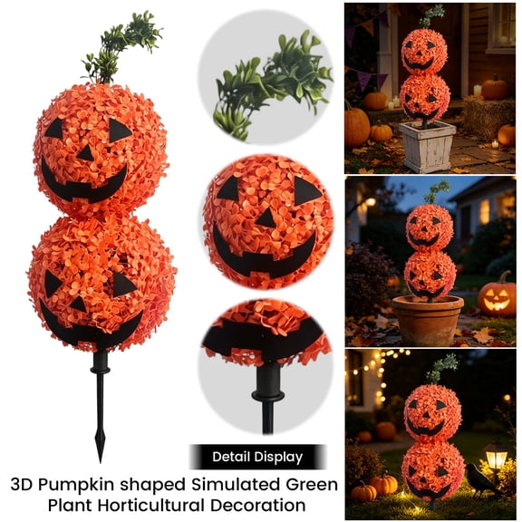 Halloween Pumpkin Decor 26 Inch 2 Stacked Jack O Lantern Topiary Stake Spooky Outdoor Halloween Decorations for Yard Lawn Porch Garden Fall Displays Gift