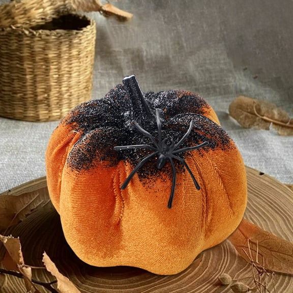 Halloween Pumpkin Decor - 4" Flocked Black Ornament for Tabletop (Thanksgiving Centerpiece, Vintage Gothic Home Accent & Witch Party Supplies)