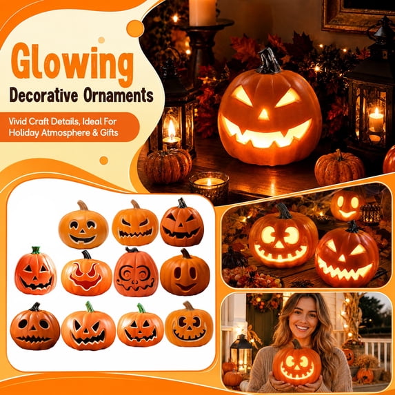 Halloween Pumpkin Decor 9 Inch Light Up Pumpkin Jack O Lantern Decor Halloween Pumpkin Decorations for Home Indoor and Outdoor Fall Holiday Display, 1 Pack