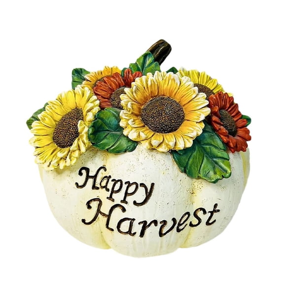 Halloween Pumpkin Decor with Flowers - Fall Themed Desktop Figurine for Indoor and Outdoor Party Decoration, Thanksgiving Home Decor for Living Room, Porch, or Table