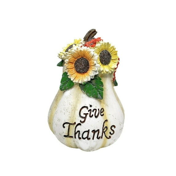 Halloween Pumpkin Decor with Flowers - Fall Themed Desktop Figurine for Indoor and Outdoor Party Decoration, Thanksgiving Home Decor for Living Room, Porch, or Table