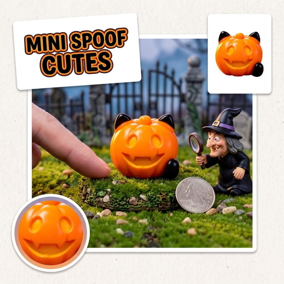 Halloween Pumpkin Decor, Funny Jack-o'-Lantern Tabletop Figurine with Black Horns, Small Orange Ornament for Shelf,Party and Indoor Home Decorations