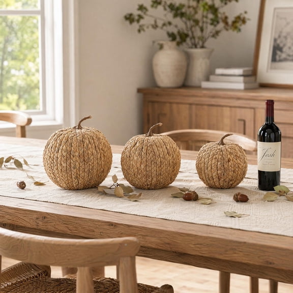Halloween Pumpkin Decor, Halloween Pumpkin Decorations, Farmhouse Fall Decor, 4.5 Inch Small Pumpkin Decor, Handwoven Straw Twisted Texture 12Cm Round Pumpkin Ornament for Rustic