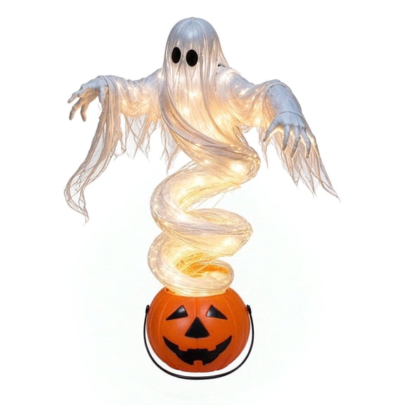 Halloween Pumpkin Decor & Light Up Ghost Kit, 51 Inch Spooky Standing Ghost Figure Spiraling Out of Carved Jack O Lantern, Outdoor Decor