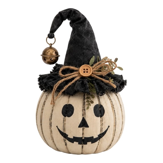 Halloween Pumpkin Decor Set, 7"Fall Decor,Halloween Decorations, Small Witch Hat Pumpkin Figurines with Bow, Lace and Star, Vintage Farmhouse Halloween Tabletop Decor for Home Party Indoor Display-A