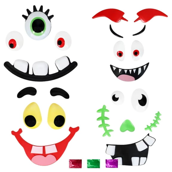 Halloween Pumpkin Decorating Kit 4-Pack, Monster Witch Bat Frankenstein No-Carve DIY Craft Set, Fall Party Spooky Decor with Snoep in Beperkte Oplage