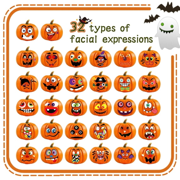 Halloween Pumpkin Decorating Stickers, 16 Sheets with 32 Fun Faces for ...