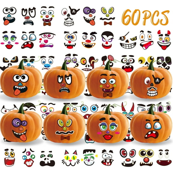 Halloween Pumpkin Decorating Stickers, Mini Make 60 Small Pumpkin Face Stickers, for Halloween Kids Toddlers Party Favors Halloween Treats Stickers Gifts 30 Sheets