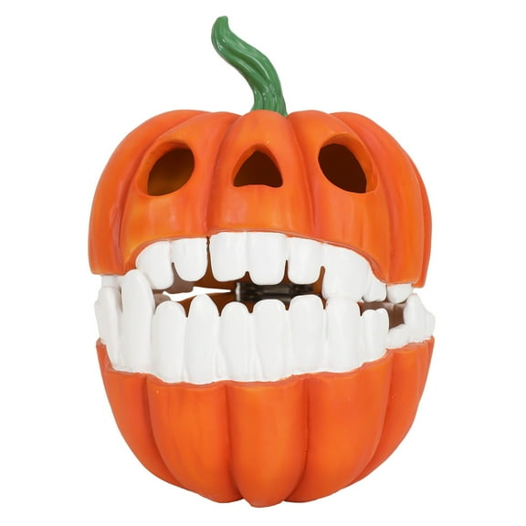 Halloween Pumpkin Decoration with Funny Teeth Design, Indoor Outdoor Resin Ornament for Home Garden Party Decor, Unique Fall Harvest Table Centerpiece