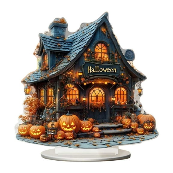 Halloween Pumpkin Decoration, Halloween Ghost House, Spooky Desktop Halloween Decor for Bedroom, Durable 2D Acrylic Material, Lightweight and Easy to Display, Festive Holiday Ornament Gift