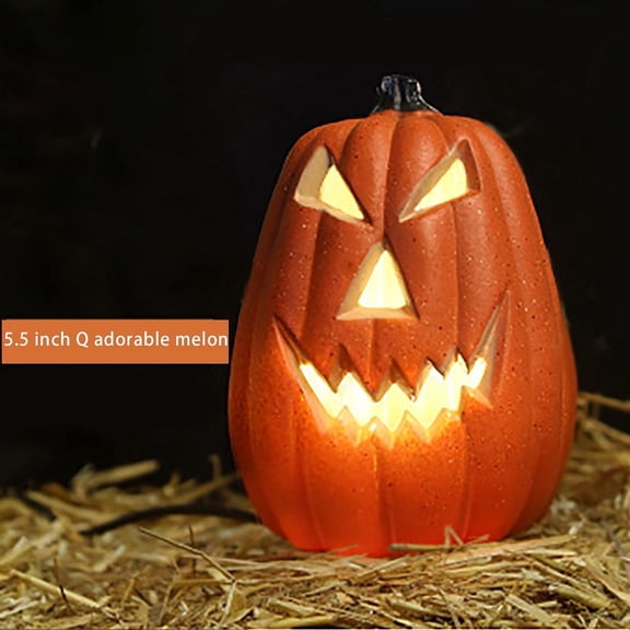 Halloween Pumpkin Decoration – Hollow Resin/PP Pumpkin with Happy Face, LED or Candle Compatible, Weather-Resistant, Stable Base, Indoor Outdoor Fall Harvests Decor for Porch Mantel Tabletop, 1PC