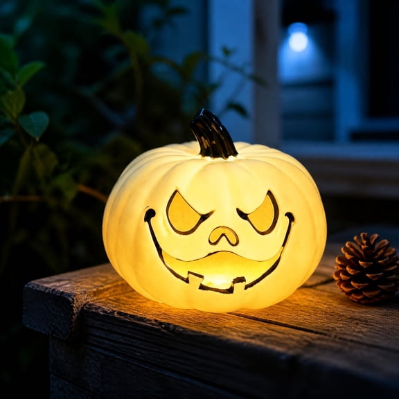 Halloween Pumpkin Decoration with Warm Soft Light, Classic Jack-O-Lantern Style, Reusable Sturdy Design for Home Yard Party and Holiday Festival Decor