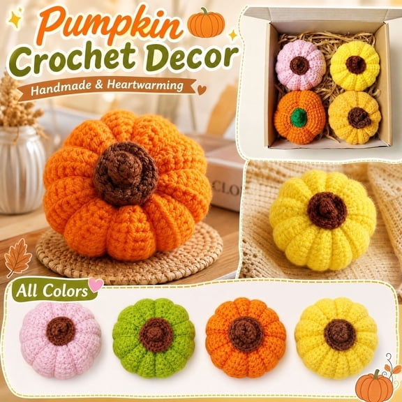 Halloween Pumpkin Decorations 4 Pack 3 .5 Inch Crochet Fall Pumpkins for Home Decor Fall and Halloween Decor Cute Tabletop Seasonal Home Decor Set